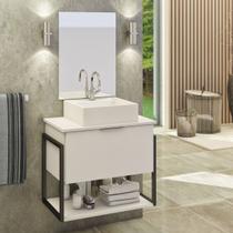 Kit Gabinete Banheiro Industrial TECH 60cm Branco Inteiro (gabinete + cuba branca + espelho + ferragem)