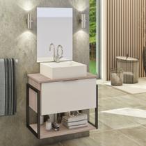 Kit Gabinete Banheiro Industrial TECH 60cm Madeirado/ Branco (gabinete + cuba + espelho + ferragem) - MOVEIS JOIA
