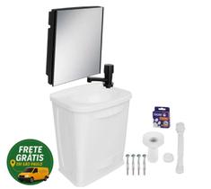 Kit Gabinete Banheiro Plástico Pvc Lavatório Branco Astra com Armário e Torneira Preto Kit Gabinete Banheiro Plástico Pvc Lavatório Branco Astra com Armário e Torneira Preto