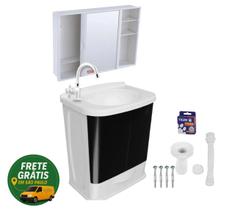 Kit Gabinete Banheiro Plástico Pvc Lavatório Preto Astra com Armário / Veda Rosca / Torneira / Sifão