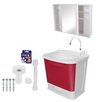 Kit Gabinete Banheiro Plástico Pvc Lavatório Vermelho Astra com Armário / Veda Rosca / Torneira / Sifão Kit Gabinete Banheiro Plástico Pvc Lavatório Vermelho Astra com Armário / Veda Rosca / Torneira / Sifão