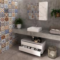 Kit Gabinete Branco e Espelheira Mármore Branco - Tecno