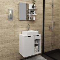 Kit Gabinete Branco e Espelheira Mármore Branco - Tecno