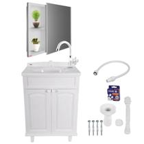 Kit Gabinete Branco para Banheiro Plástico Gab Max Astra com Espelho A63 Completo