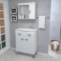 Kit Gabinete Carrara Espelheira+balcao+bancada C/pe Branco - Gabinetto