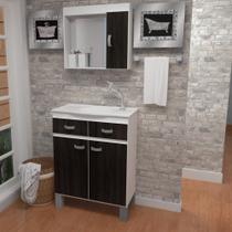 Kit Gabinete Carrara Espelheira+balcao C/pe+bancada Branco C/ebano - Gabinetto Kit Gabinete Carrara Espelheira+balcao C/pe+bancada Branco C/ebano - Gabinetto
