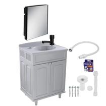 Kit Gabinete Cinza para Banheiro Plástico Gab Max Astra 63cm com Armário e Torneira Preto Kit Gabinete Cinza para Banheiro Plástico Gab Max Astra 63cm com Armário e Torneira Preto