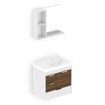 Kit Gabinete com 3 Gavetas e 1 Porta 60x36 Lavatório Integrado e Espelho Net Branco/Wengue