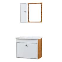 Kit Gabinete com Espelho São Paulo Teca Branco/ Castanho Fosco Corso 50,5x41x44
