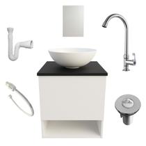 Kit Gabinete de Banheiro com Cuba Torneira Cromada Espelho Sifão Valvula Engate Kit Gabinete de Banheiro com Cuba Torneira Cromada Espelho Sifão Valvula Engate