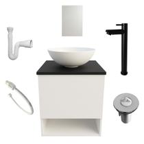 Kit Gabinete de Banheiro Lavabo com Cuba Espelho Torneira Preta Sifão Valvula Engate Kit Gabinete de Banheiro Lavabo com Cuba Espelho Torneira Preta Sifão Valvula Engate