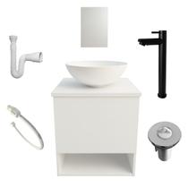 Kit Gabinete de Banheiro Lavabo com Cuba Espelho Torneira Preta Valvula Sifão Engate Kit Gabinete de Banheiro Lavabo com Cuba Espelho Torneira Preta Valvula Sifão Engate