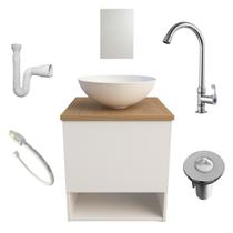 Kit Gabinete de Banheiro Lavabo com Cuba Torneira Cromada Espelho Sifão Valvula Engate Kit Gabinete de Banheiro Lavabo com Cuba Torneira Cromada Espelho Sifão Valvula Engate