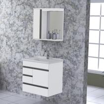 Kit Gabinete de Banheiro Suspenso 1 Porta 3 Gavetas Espelheira 1 Porta e Cuba em Mármore Sintético a Branco/Texturizado Kit Gabinete de Banheiro Suspenso 1 Porta 3 Gavetas Espelheira 1 Porta e Cuba em Mármore Sintético a Branco/Texturizado