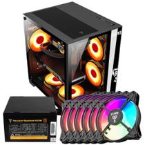 Kit Gabinete Gamer Clanm Grodd Suporta Até 5 Ventoinhas 120mm e Water Cooler Com Vidro Temperado + Fonte Quantum 650W ATX + 6 Unid Fan Rgb Eurus Kit Gabinete Gamer Clanm Grodd Suporta Até 5 Ventoinhas 120mm e Water Cooler Com Vidro Temperado + Fonte Quantum 650W ATX + 6 Unid Fan Rgb Eurus