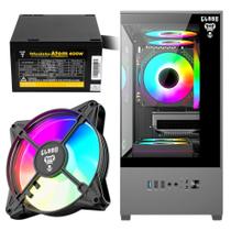 Kit Gabinete Gamer Clanm Megalon Suporta Até 5 Ventoinhas 120mm e Cooler CPU Com Vidro Temperado + Fonte Atom 400W ATX + 1 Unid Fan Rgb Eurus