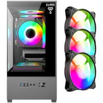 Kit Gabinete Gamer Clanm Megalon Suporta Cooler CPU e 5 Ventoinhas Placa-Mãe ATX Mini-IT Com Vidro Temperado + 3 Unid Fans Rgb