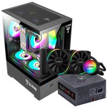 Kit Gabinete Gamer Clanm Suporta Até 5 Ventoinhas e Water Cooler Vidro Temperado + Fonte 650W Pcyes Atx + Water Cooler Pcyes Argb Tdp 250W 240mm