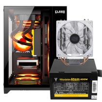 Kit Gabinete Gamer Clanm Suporta Até 5 Ventoinhas e Water Cooler Vidro Temperado + Fonte Bivolt 400W ATX + Cooler de Processador White Tdp 130W