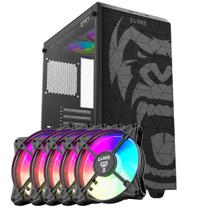 Kit Gabinete Gamer Clanm Zilla Mid Tower Suporta Water Cooler e 6 Fans Com Vidro Temperado + 5 Cooler Fans Rgb 8 Cores Eurus