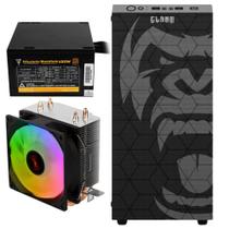 Kit Gabinete Gamer Clanm Zilla Suporta Até 6 Fans e Water Cooler Com Vidro Temperado + Fonte Bivolt 650W ATX + Cooler de Processador 92mm Tdp 100W