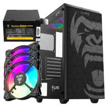 Kit Gabinete Gamer Clanm Zilla Suporta Até 6 Ventoinhas 120mm e Water Cooler Com Vidro Temperado + Fonte Atom 400W ATX + 3 Unid Fan Rgb Eurus Kit Gabinete Gamer Clanm Zilla Suporta Até 6 Ventoinhas 120mm e Water Cooler Com Vidro Temperado + Fonte Atom 400W ATX + 3 Unid Fan Rgb Eurus