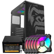 Kit Gabinete Gamer Clanm Zilla Suporta Até 6 Ventoinhas 120mm e Water Cooler Com Vidro Temperado + Fonte Quantum 650W ATX + 5 Unid Fan Rgb Eurus