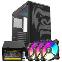 Kit Gabinete Gamer Clanm Zilla Suporta Water Cooler e 6 Ventoinhas Com Vidro Temperado + Fonte Atom 400W ATX + 3 Unid Fan Rgb Eurus