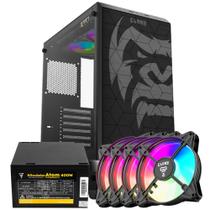 Kit Gabinete Gamer Clanm Zilla Suporta Water Cooler e 6 Ventoinhas Com Vidro Temperado + Fonte Atom 400W ATX + 4 Unid Fan Rgb Eurus Kit Gabinete Gamer Clanm Zilla Suporta Water Cooler e 6 Ventoinhas Com Vidro Temperado + Fonte Atom 400W ATX + 4 Unid Fan Rgb Eurus