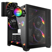 Kit Gabinete Gamer Forcefield Black Vulcan Clanm Com Vidro Temperado Frontal e Lateral + Water Cooler Sangue Frio 120mm Tdp 200W Para Intel e AMD