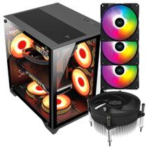 Kit Gabinete Gamer Grodd Aquário Suporta Até 7 Fans e Water Cooler + 3 Unid Cooler Fan Led Fixo 5 Cores 120mm + Air Cooler 92mm I30 Cooler Master