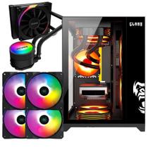 Kit Gabinete Gamer Grodd Aquário Suporta Até 7 Fans e Water Cooler + 4 Unid Cooler Fan Led Fixo 5 Cores 120mm + Water Cooler 120mm Tdp 200W Pcyes Argb