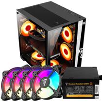 Kit Gabinete Gamer Grodd Clanm Ótima Ventilação Suporta Water Cooler Com Vidro Temperado + Fonte Quantum 650W ATX + 4 Unid Fan Rgb Eurus