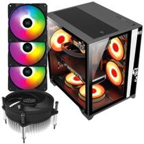 Kit Gabinete Gamer Grodd Com Vidro Temperado Suporta Water Cooler + Air Cooler I30 Cooler Master + 3 Unid Cooler Fan V.Ring Led Fixo 5 Cores