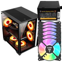 Kit Gabinete Gamer Grodd Com Vidro Temperado Suporta Water Cooler e Até 5 Ventoinhas + Fonte Quantum 650W ATX + 6 Unid Fan Rgb Eurus