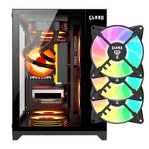 Kit Gabinete Gamer Grodd Compacto Com Vidro Temperado Suporta Water Cooler e Até 5 Ventoinhas + 3 Unid Cooler Fan Rgb Eurus 120mm