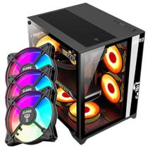 Kit Gabinete Gamer Grodd Tamanho Compacto Suporta Water Cooler Com Vidro Temperado + 3 Unid Cooler Fan Rgb Eurus 120mm