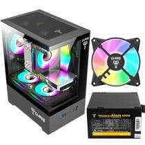 Kit Gabinete Gamer Megalon Clanm Ótima Ventilação Suporta Até 5 Fans Cooler de CPU e Vidro Temperado + Fonte Atom 400W ATX + 1 Unid Fan Rgb Eurus Kit Gabinete Gamer Megalon Clanm Ótima Ventilação Suporta Até 5 Fans Cooler de CPU e Vidro Temperado + Fonte Atom 400W ATX + 1 Unid Fan Rgb Eurus