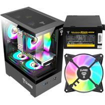 Kit Gabinete Gamer Megalon Clanm Suporta Até 5 Fans Cooler de CPU Vidro Temperado Com Ótima Ventilação + 1 Unid Fan Eurus Rgb + Fonte Atom 400W ATX Kit Gabinete Gamer Megalon Clanm Suporta Até 5 Fans Cooler de CPU Vidro Temperado Com Ótima Ventilação + 1 Unid Fan Eurus Rgb + Fonte Atom 400W ATX