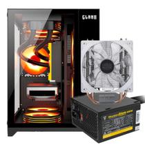 Kit Gabinete Gamer Megalon Com Vidro Temperado Suporta Water Cooler e 5 Ventoinhas + Fonte 400W ATX Bivolt + Cooler de Processador Tdp 130W White