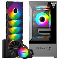 Kit Gabinete Gamer Megalon Com Vidro Temperado Suporta Water Cooler + Water Cooler Sangue Frio Tdp 200W Argb + 4 Unid Cooler Fan V.Ring Led Fixo 5 Cores