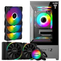 Kit Gabinete Gamer Megalon Com Vidro Temperado Suporta Water Cooler + Water Cooler Sangue Frio Tdp 350W Argb + 3 Unid Cooler Fan V.Ring Led Fixo 5 Cores