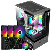 Kit Gabinete Gamer Megalon Mid Tower Suporta Até 5 Fans e Water Cooler + 3 Unid Cooler Fan Led Fixo 5 Cores 120mm + Water Cooler 240mm Tdp 250W Argb