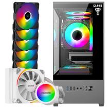 Kit Gabinete Gamer Megalon Mid Tower Suporta Até 5 Fans e Water Cooler + 5 Unid Cooler Fan Led Fixo 5 Cores 120mm + Water Cooler Argb Tdp 200W White Ghost