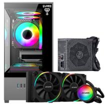 Kit Gabinete Gamer Megalon Mid Tower Suporta Water Cooler e Vidro Temperado + Water Cooler Sangue Frio Argb Tdp 250W + Fonte 650W Atx Bivolt Pcyes Kit Gabinete Gamer Megalon Mid Tower Suporta Water Cooler e Vidro Temperado + Water Cooler Sangue Frio Argb Tdp 250W + Fonte 650W Atx Bivolt Pcyes