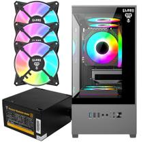 Kit Gabinete Gamer Megalon Suporta Até 5 Fans Cooler de Cpu e Com Vidro Temperado + Fonte Quantum 650W ATX + 3 Unid Fans Rgb