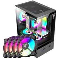 Kit Gabinete Gamer Megalon Suporta Até 5 Fans e Water Cooler Com Vidro Temperado Ótima Ventilação + 4 Cooler Fans Rgb 8 Cores Eurus Kit Gabinete Gamer Megalon Suporta Até 5 Fans e Water Cooler Com Vidro Temperado Ótima Ventilação + 4 Cooler Fans Rgb 8 Cores Eurus