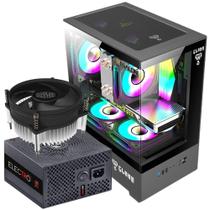 Kit Gabinete Gamer Mid Tower Megalon Suporta Até 5 Fans e Water Cooler Vidro Temperado + Air Cooler I30 92mm P/ Intel + Fonte 650W 80 Plus Pcyes