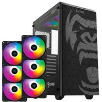 Kit Gabinete Gamer Mid Tower Suporta Water Cooler e 6 Fans Vidro Temperado + 6 Unid Cooler Fan 120mm V.Ring 5.0 Led Fixo 5 Cores