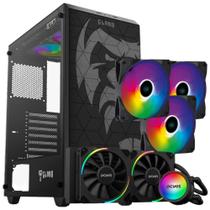 Kit Gabinete Gamer Mid Tower Suporta Water Cooler e 6 Fans Vidro Temperado + Water Cooler Pcyes 240mm Tdp 250W + 3 Unid Cooler Fan V.Ring Led Fixo 5 Cores